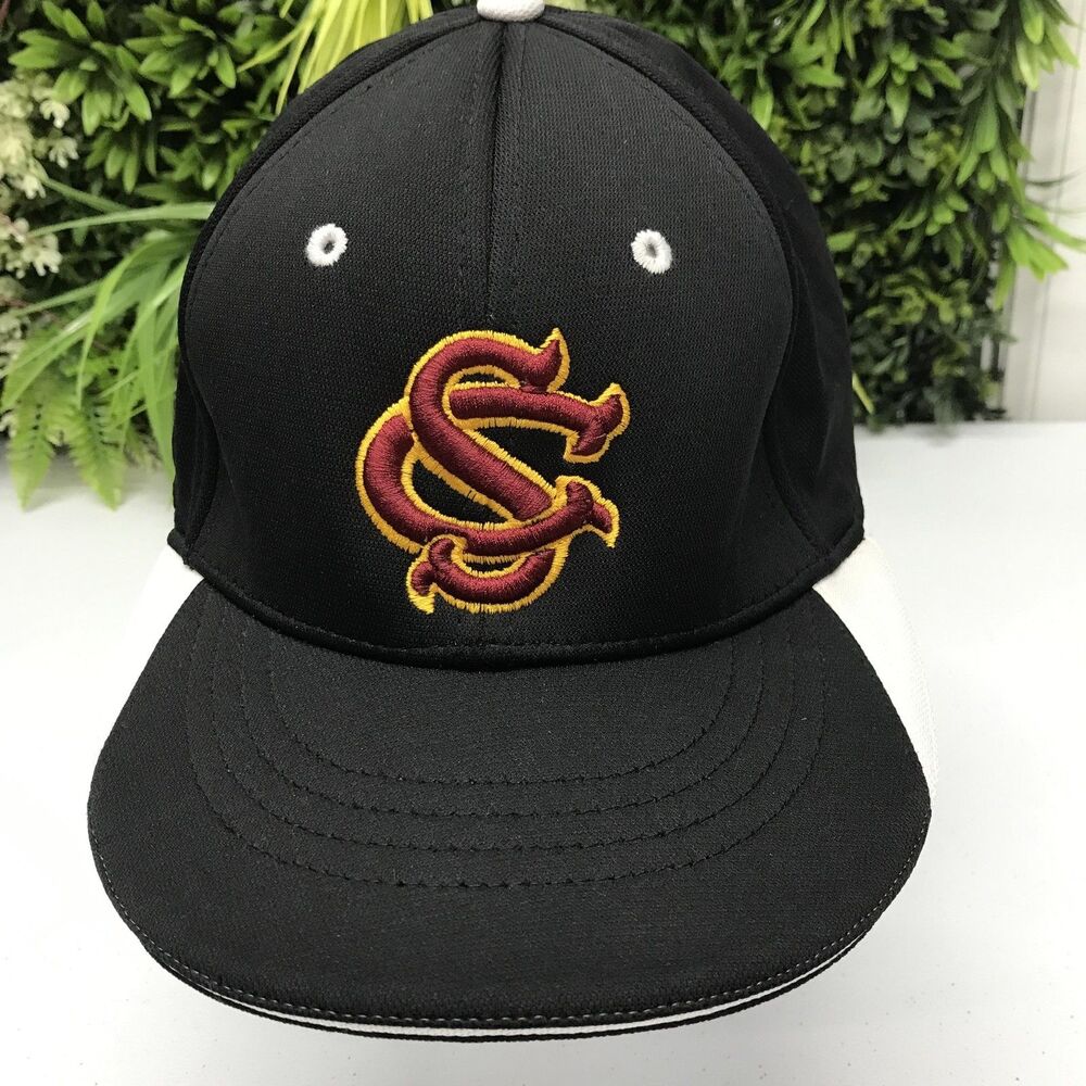 USC Trojans Hat Cap Fitted Mens L XL Black NCAA Baseball OC Sports Stretch Fit